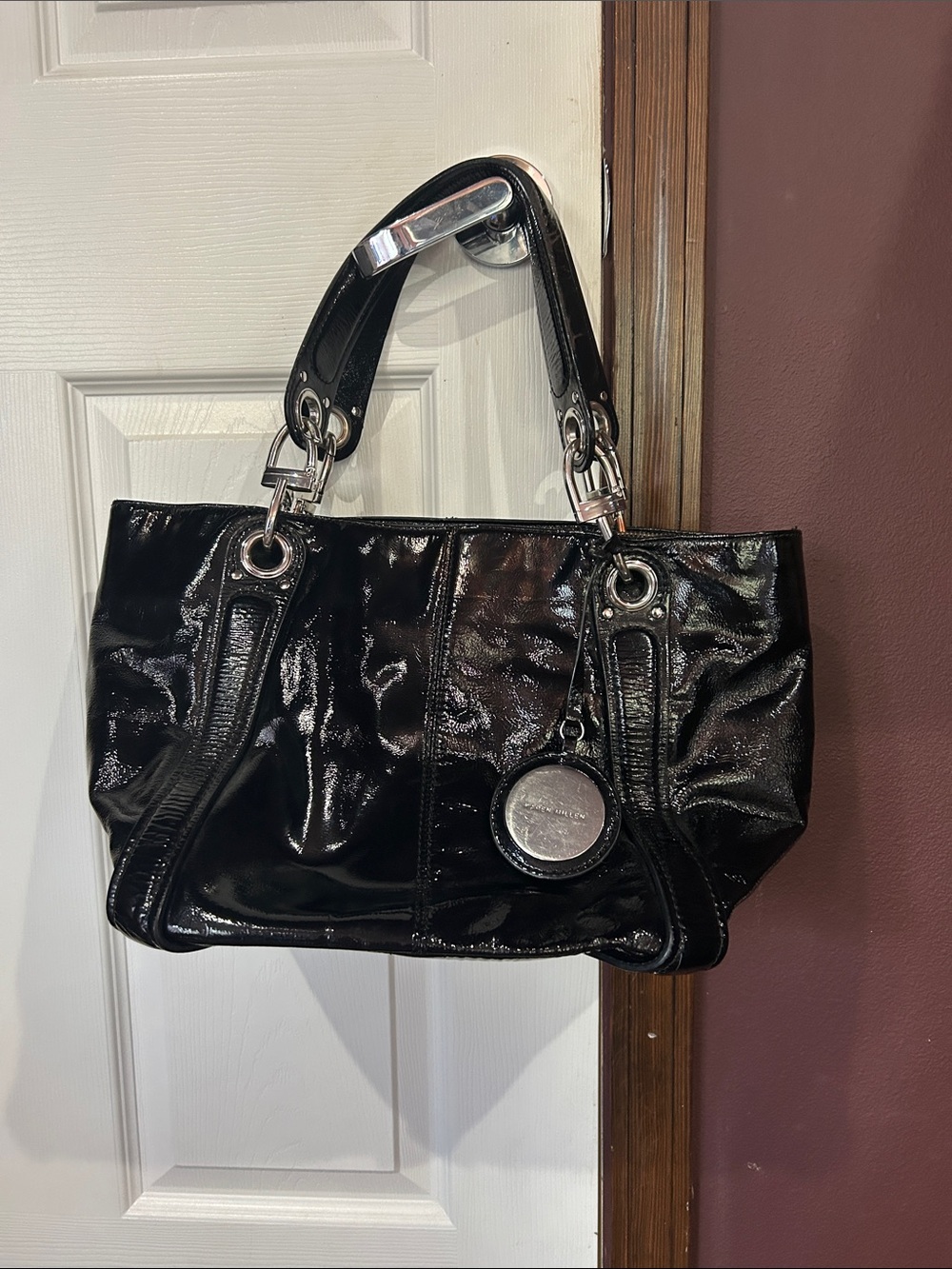 Like new Karen Millen black patent leather tote bag purse amazing cond